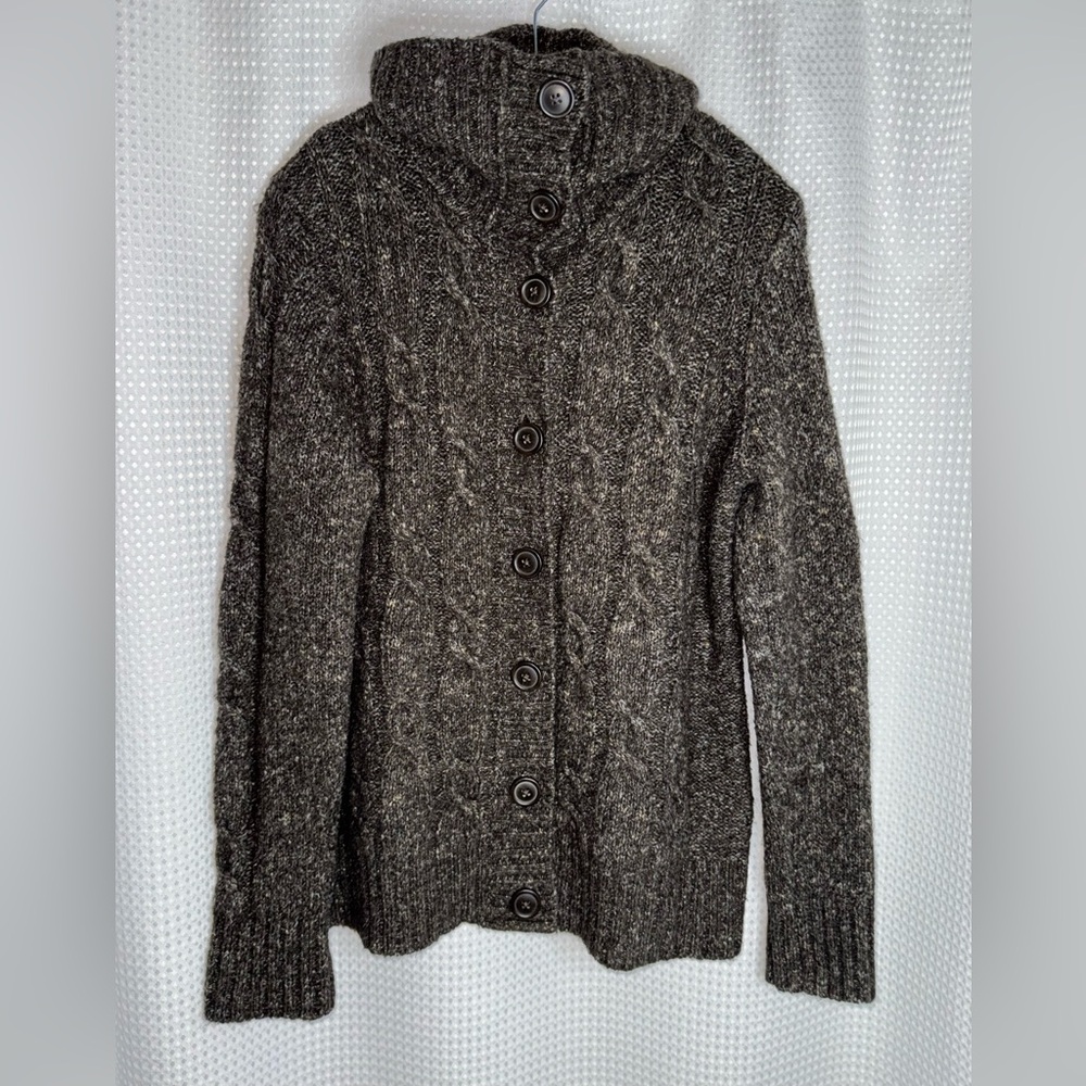Women’s L.L. Bean‎ wool blend brown knit buttoned Cardigan size Large